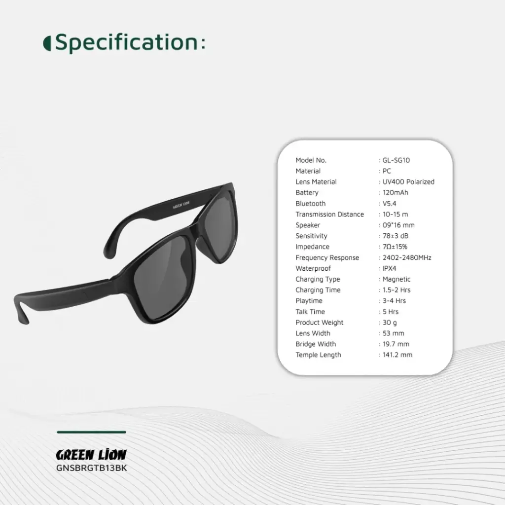 عینک هوشمند سیدنی گرین لاین مدل Green Lion Sydney Smart Glasses GNSDNGLSBK