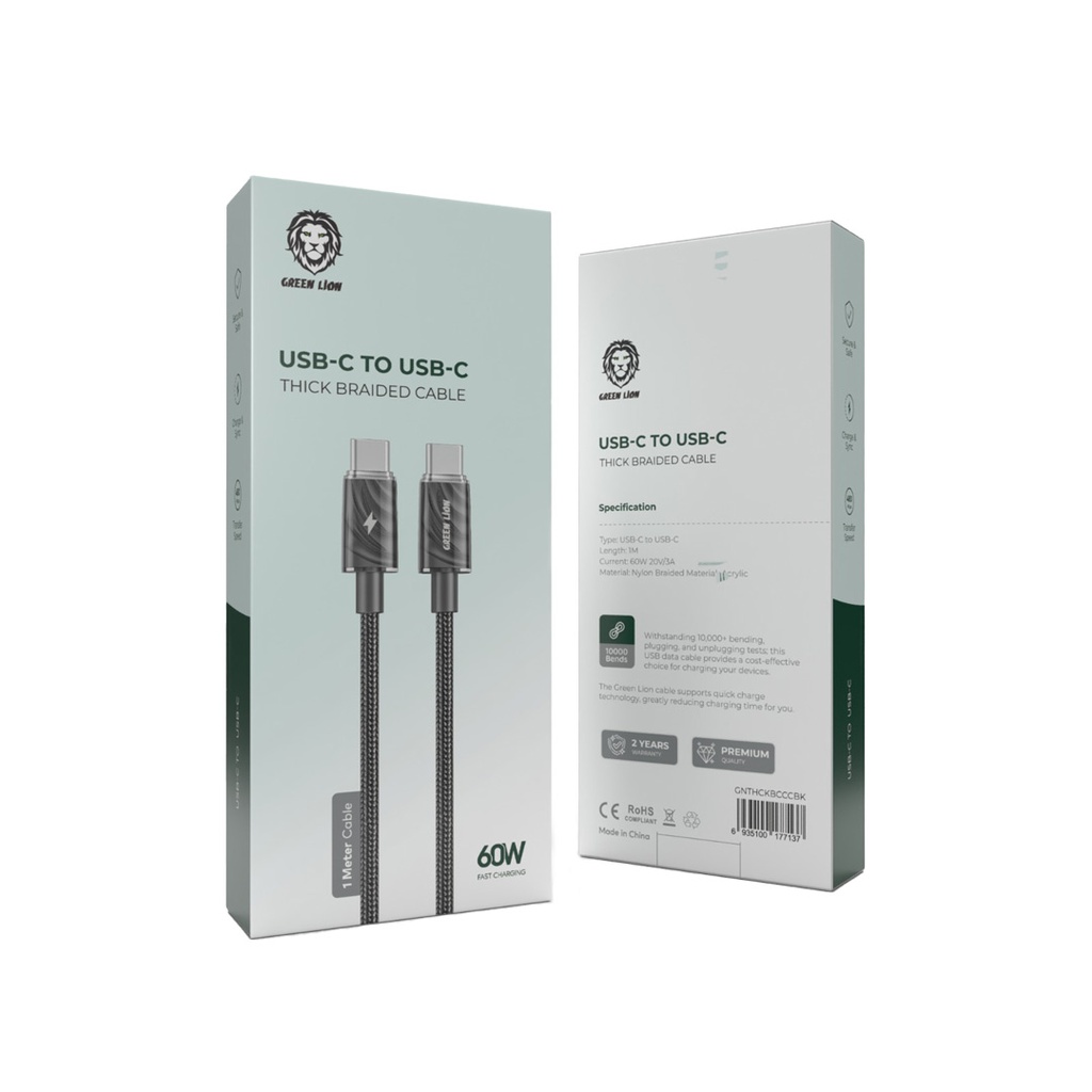کابل Type-c گرین لاین 1 متری 60 وات مدل Green Lion USB-C to USB-C Touch Cable 1M 60W GNTPTGH60CTCBK