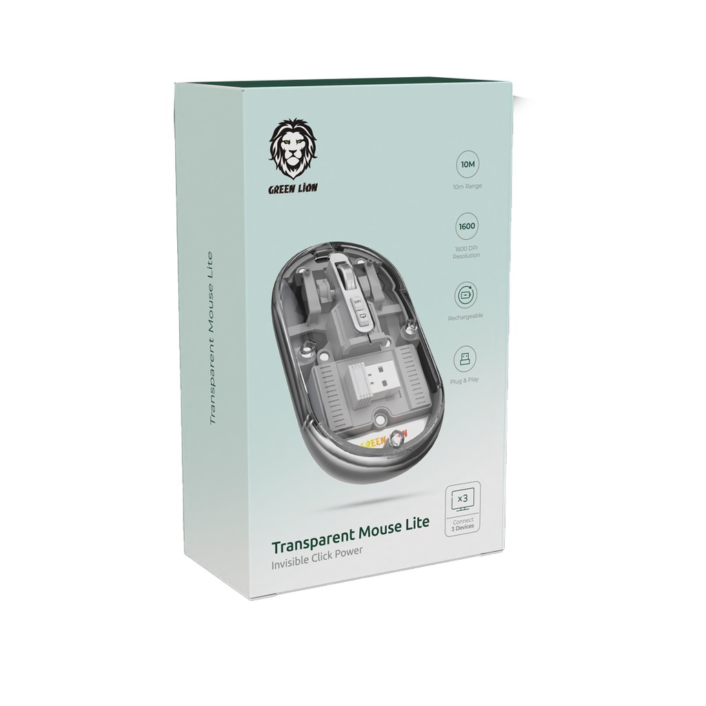 ماوس شفاف گرین لاین مدل Green Lion Transparent Mouse Lite GNTRMSELITEGY