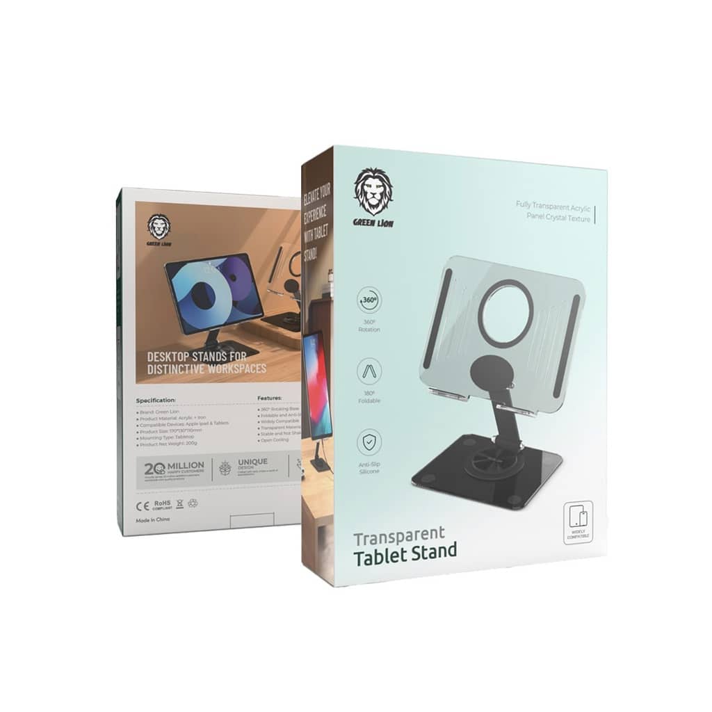 هولدر رومیزی تاشو گرین لاین مدل Green Lion Transparent Tablet Stand GNTRTABSTDBK