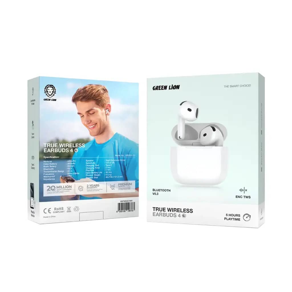 هندزفری بلوتوثی گرین لاین مدل Green Lion True Wireless Earbuds 4 G1 GNTWS4G1WH
