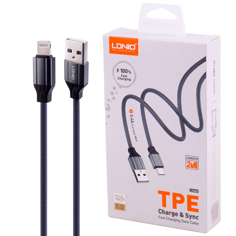 کابل شارژ USB به لایتینگ 2 متری الدینیو مدل Ldnio LS442 2.4A 2m Lightning Cable