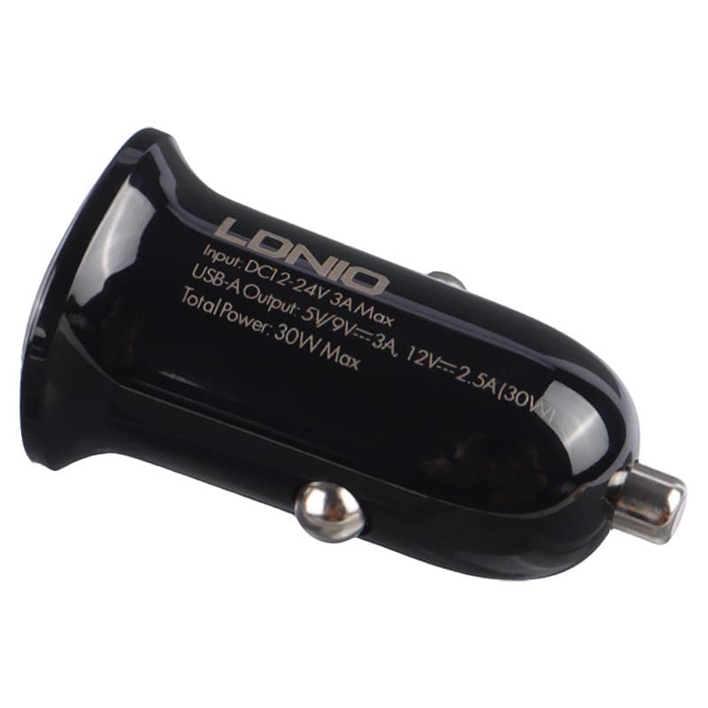 شارژر فندکی 30 وات الدینیو همراه کابل فست شارژ مدل Ldnio C105 QC3.0 PD 3A 30W Fast Car Charger