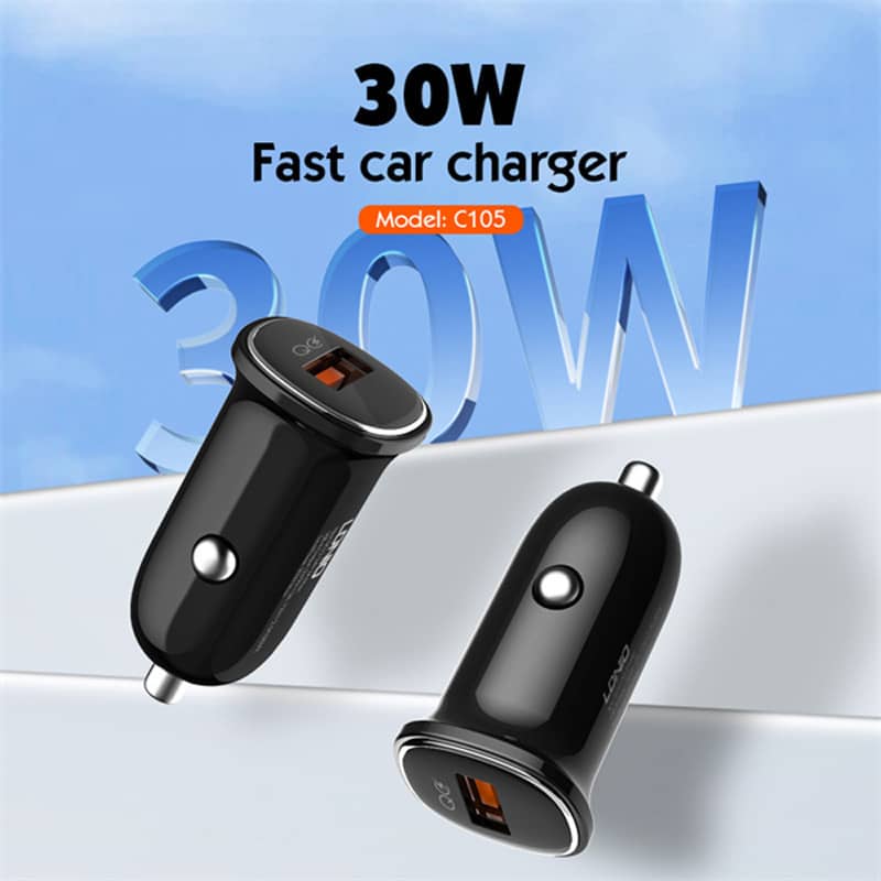 شارژر فندکی 30 وات الدینیو همراه کابل فست شارژ مدل Ldnio C105 QC3.0 PD 3A 30W Fast Car Charger