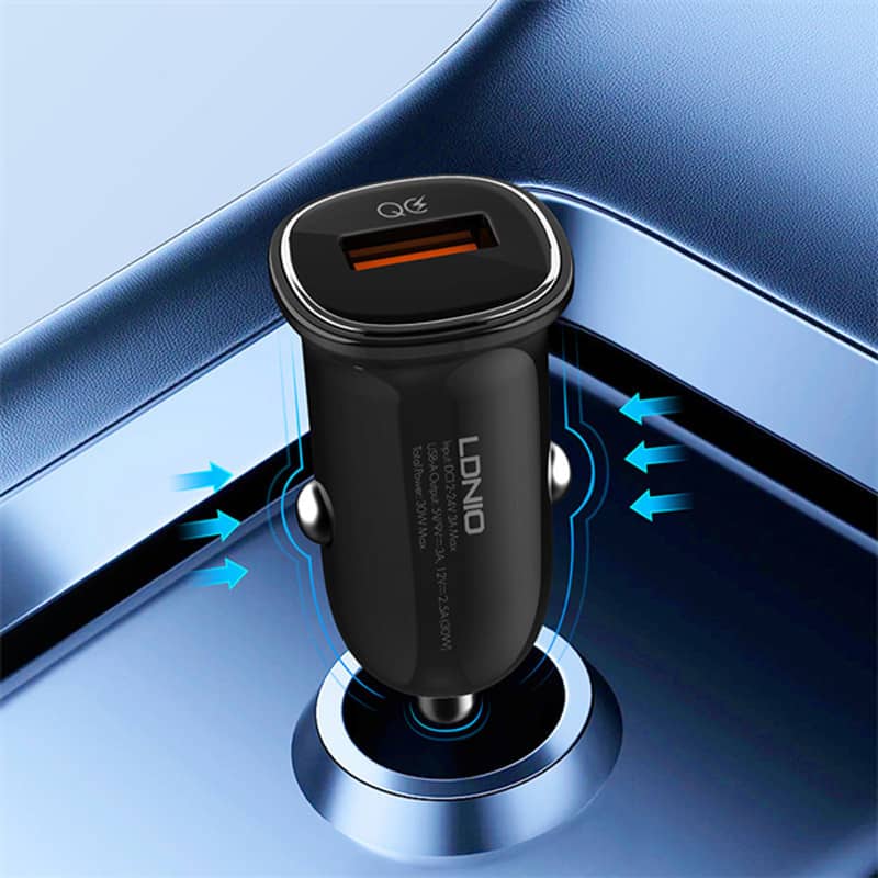 شارژر فندکی 30 وات الدینیو همراه کابل فست شارژ مدل Ldnio C105 QC3.0 PD 3A 30W Fast Car Charger