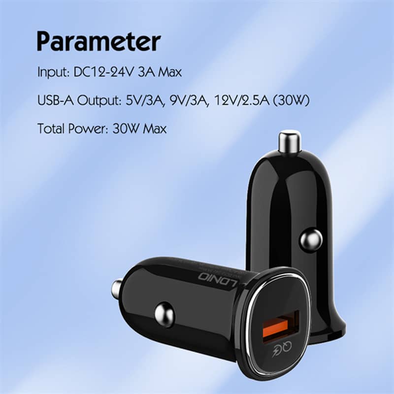 شارژر فندکی 30 وات الدینیو همراه کابل فست شارژ مدل Ldnio C105 QC3.0 PD 3A 30W Fast Car Charger