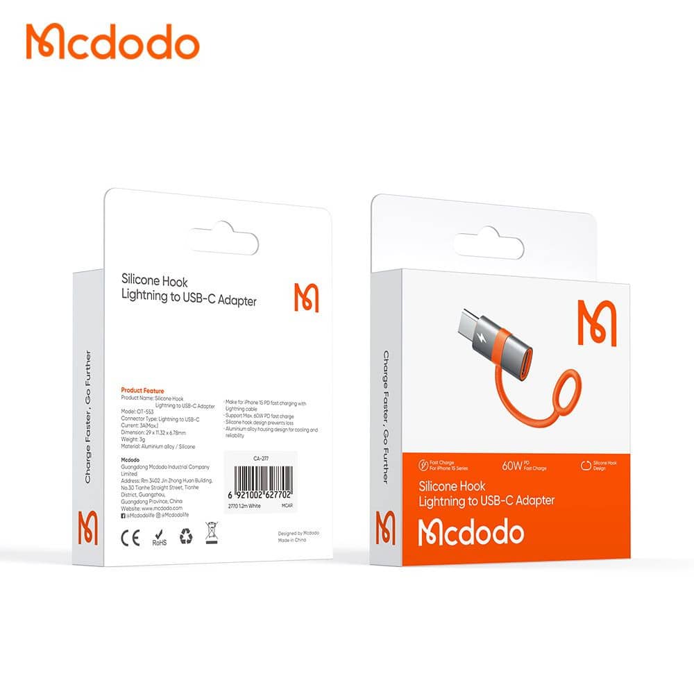 تبدیل OTG تایپ سی به لایتنینگ مک دودو مدل Mcdodo OT-5530 Silicone Hook