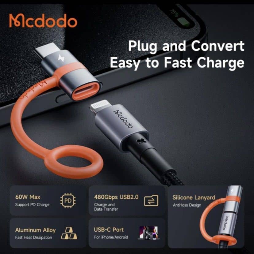تبدیل OTG تایپ سی به لایتنینگ مک دودو مدل Mcdodo OT-5530 Silicone Hook