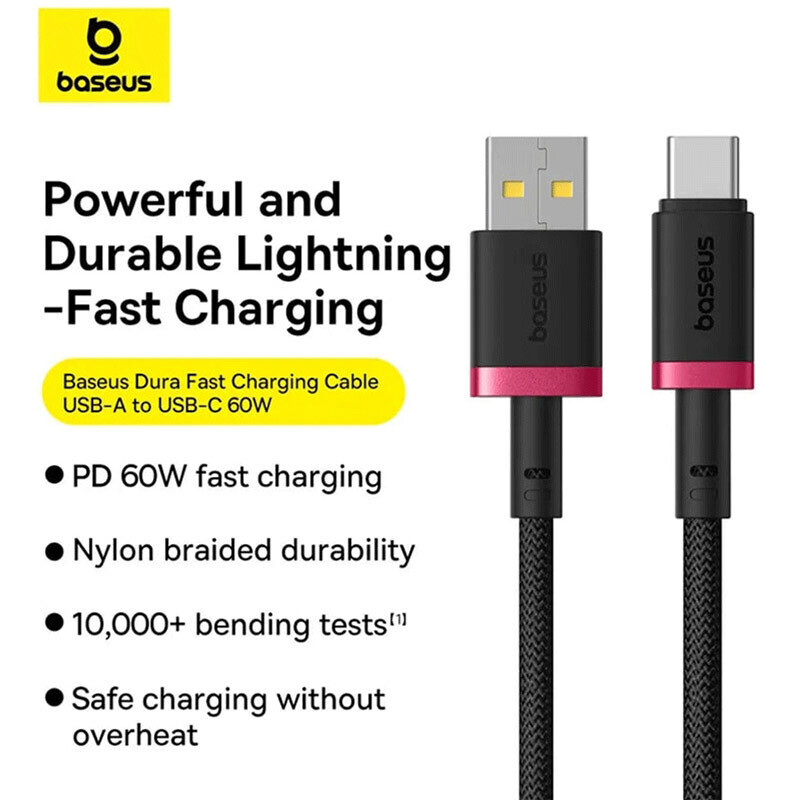 کابل شارژ 2 متری USB به Type-C بیسوس 60 وات مدل Baseus Dura P10377802U USB-A To Type-C PD 60W 2m Fast Charging Cable