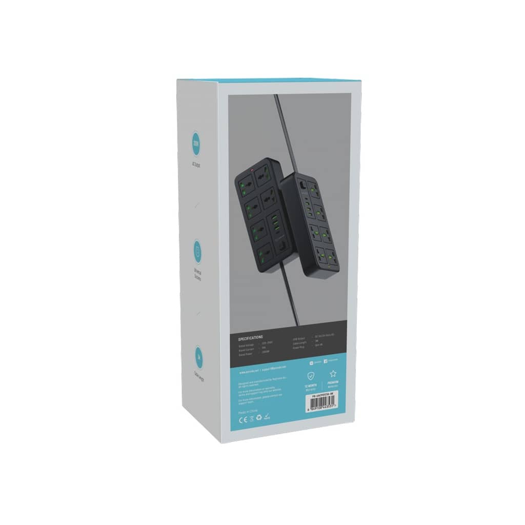 چندراهی برق و شارژر پرودو 6 خانه مدل Porodo Blue 6 Universal Sockets Power Strip PB-6ACPS1C3A-BK