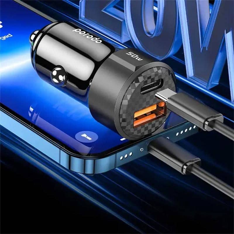 شارژر فندکی 50 وات پرودو فست شارژ مدل Porodo PD-CC50W 3A QC3.0 PD 50W