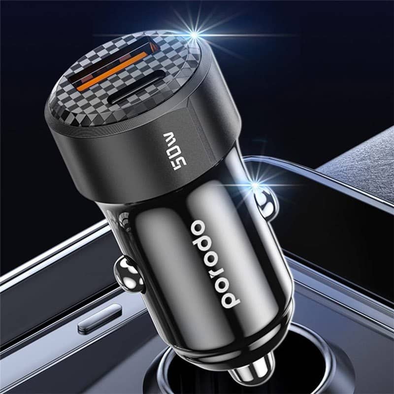 شارژر فندکی 50 وات پرودو فست شارژ مدل Porodo PD-CC50W 3A QC3.0 PD 50W