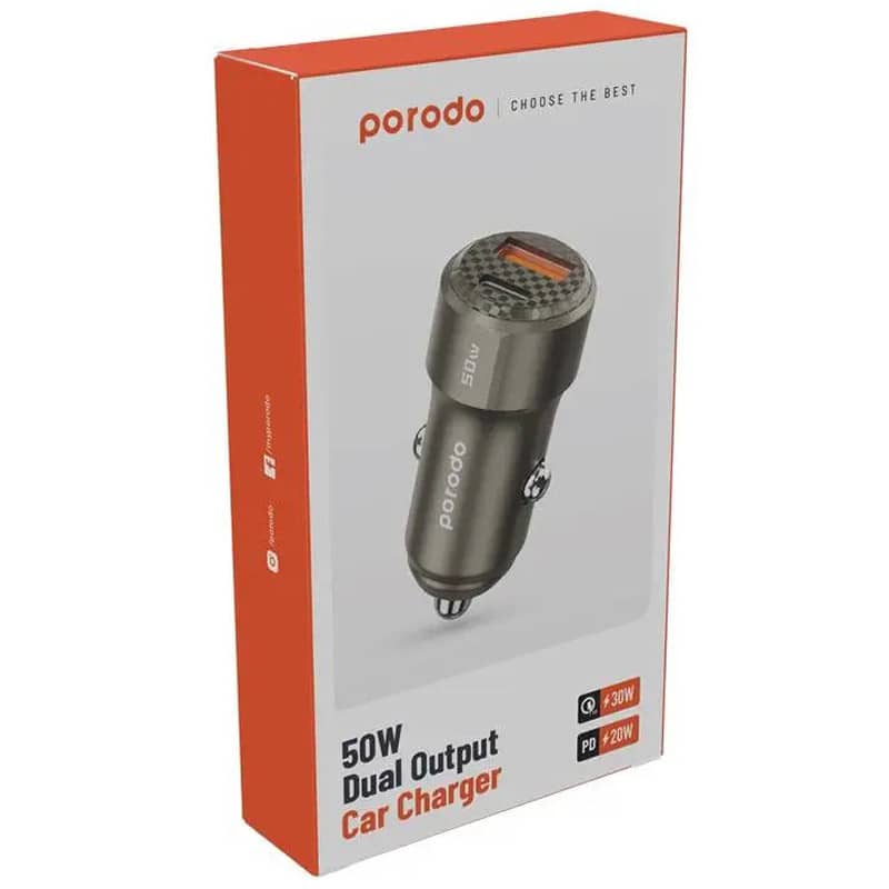 شارژر فندکی 50 وات پرودو فست شارژ مدل Porodo PD-CC50W 3A QC3.0 PD 50W