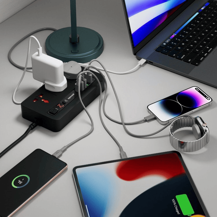 چند راهی برق 2 متری پرودو مدل Porodo Multi-Port Power HUB 4 USB-A/USB-C PD-FWCH013-BK