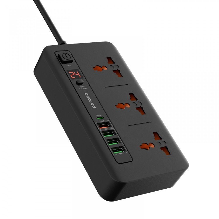چند راهی برق 2 متری پرودو مدل Porodo Multi-Port Power HUB 4 USB-A/USB-C PD-FWCH013-BK