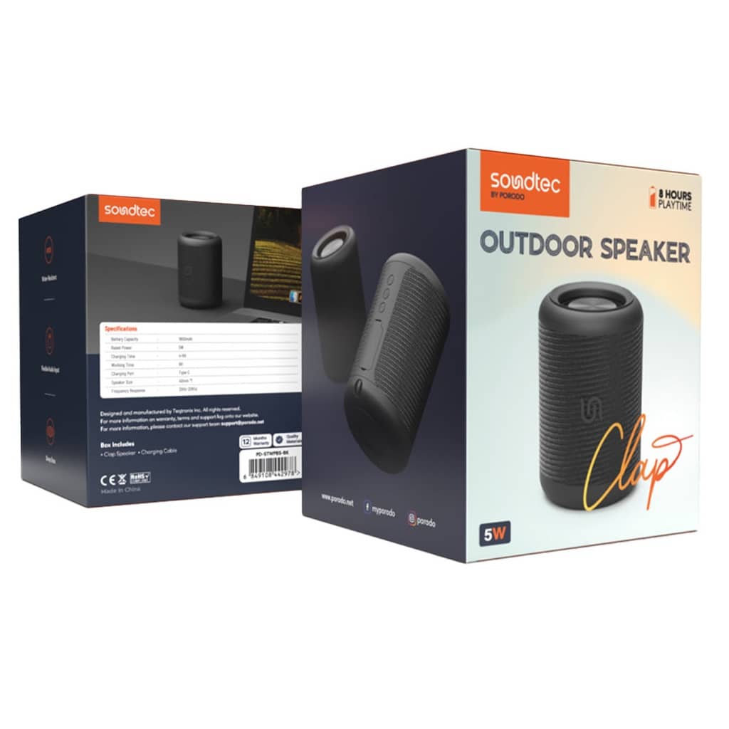 اسپیکر بلوتوثی پرودو مدل Porodo Soundtec Waterproof IP65 Portable Bluetooth Speaker PD-STWPBS-BK