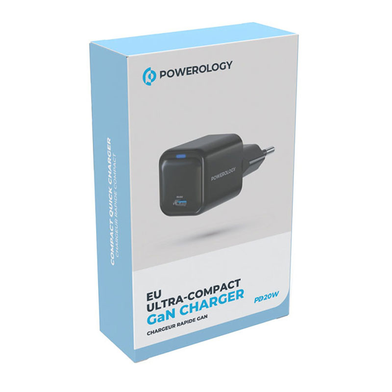 شارژر دیواری پاورولوژی 20 وات مدل Powerology EU Ultra-Compact GaN Charger PD 20W PWCUQC015