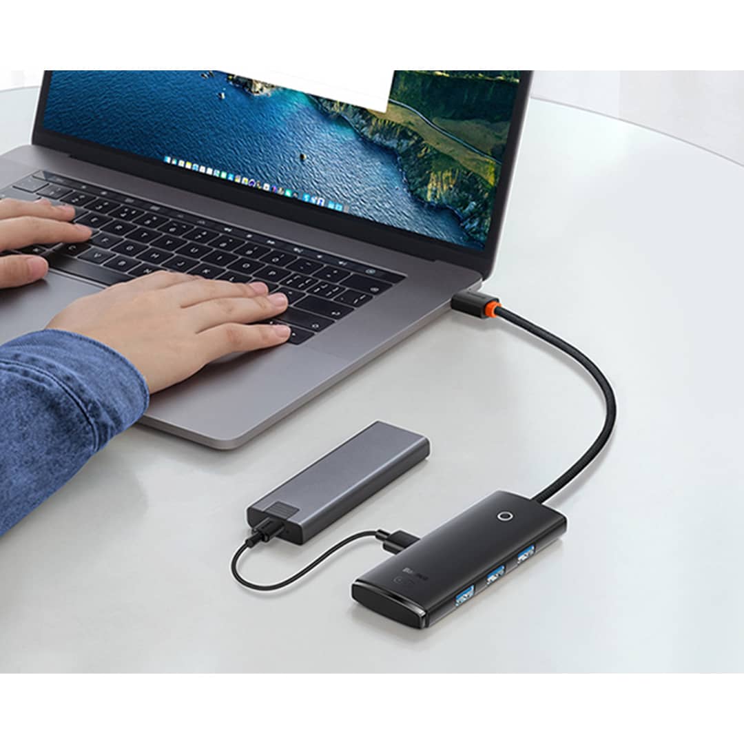 هاب تایپ سی 4 پورت بیسوس مدل Baseus Airjoy Series 4-Port Type-C HUB Adapter WKQX080101 4X USB 3.0 25Cm