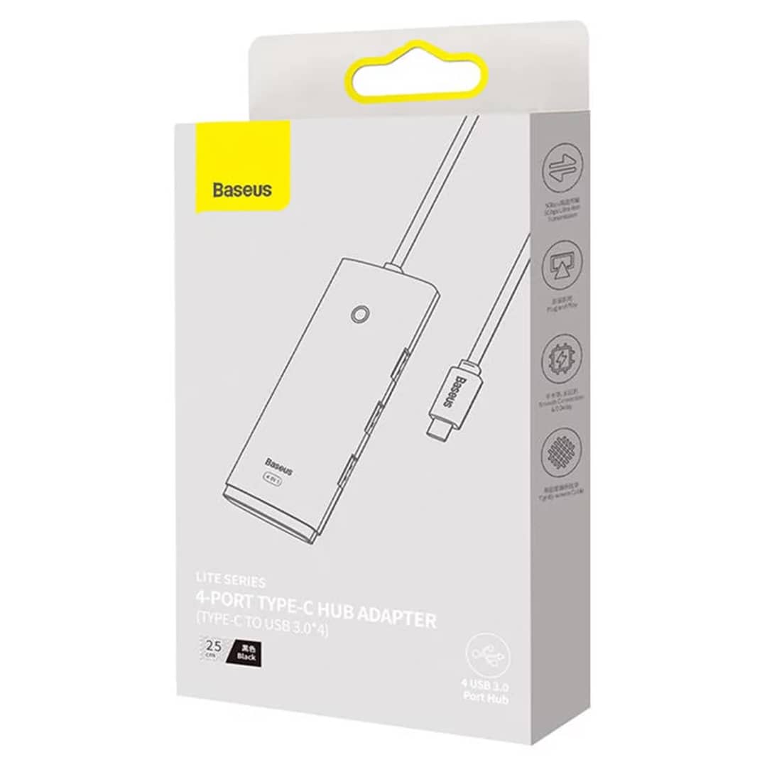 هاب تایپ سی 4 پورت بیسوس مدل Baseus Airjoy Series 4-Port Type-C HUB Adapter WKQX080101 4X USB 3.0 25Cm