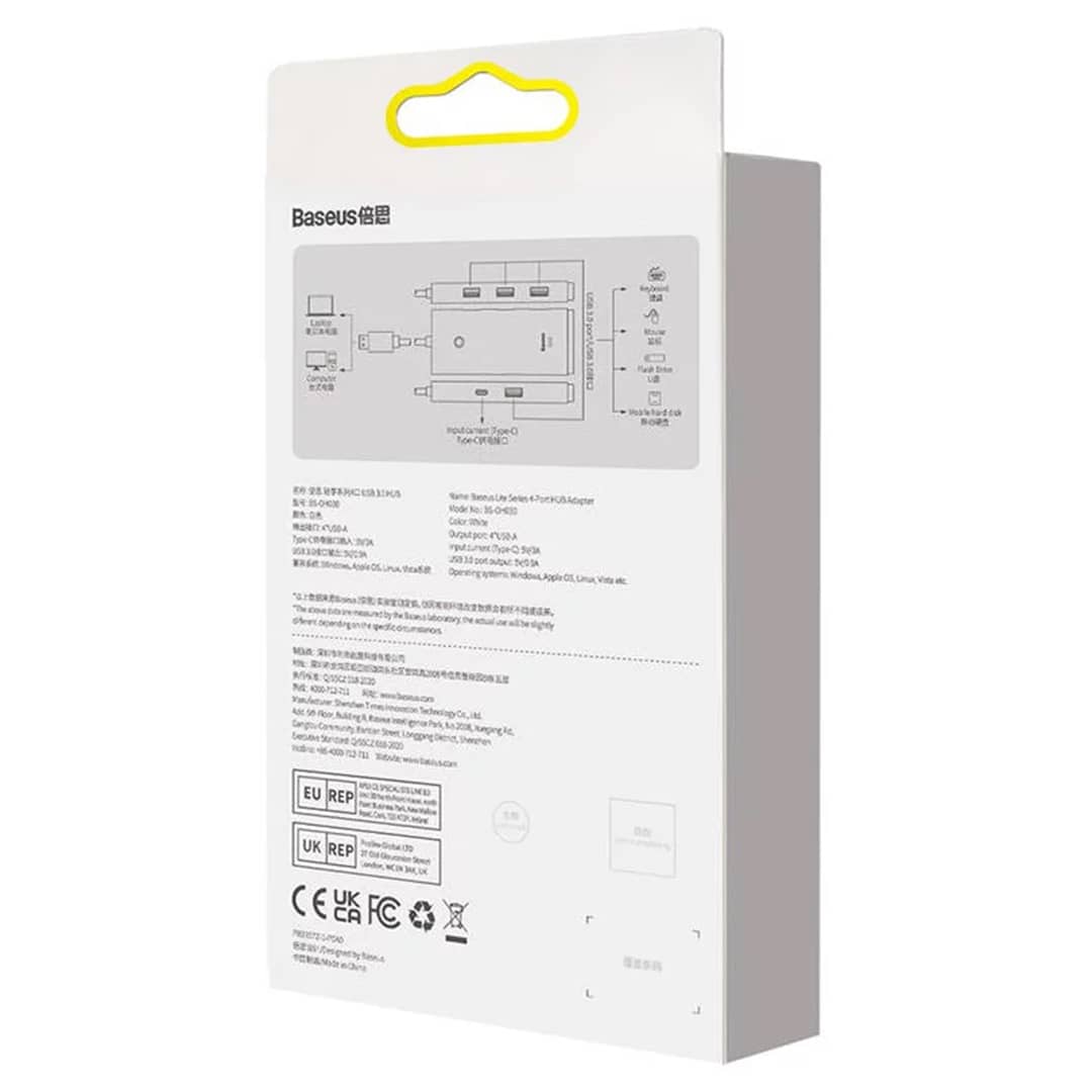 هاب تایپ سی 4 پورت بیسوس مدل Baseus Airjoy Series 4-Port Type-C HUB Adapter WKQX080101 4X USB 3.0 25Cm