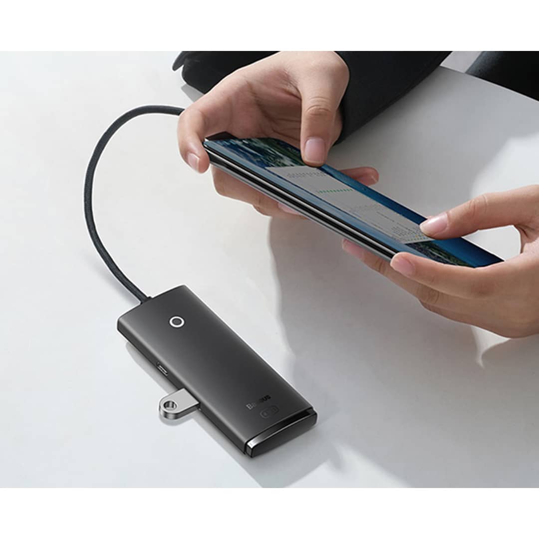 هاب تایپ سی 4 پورت بیسوس مدل Baseus Airjoy Series 4-Port Type-C HUB Adapter WKQX080101 4X USB 3.0 25Cm