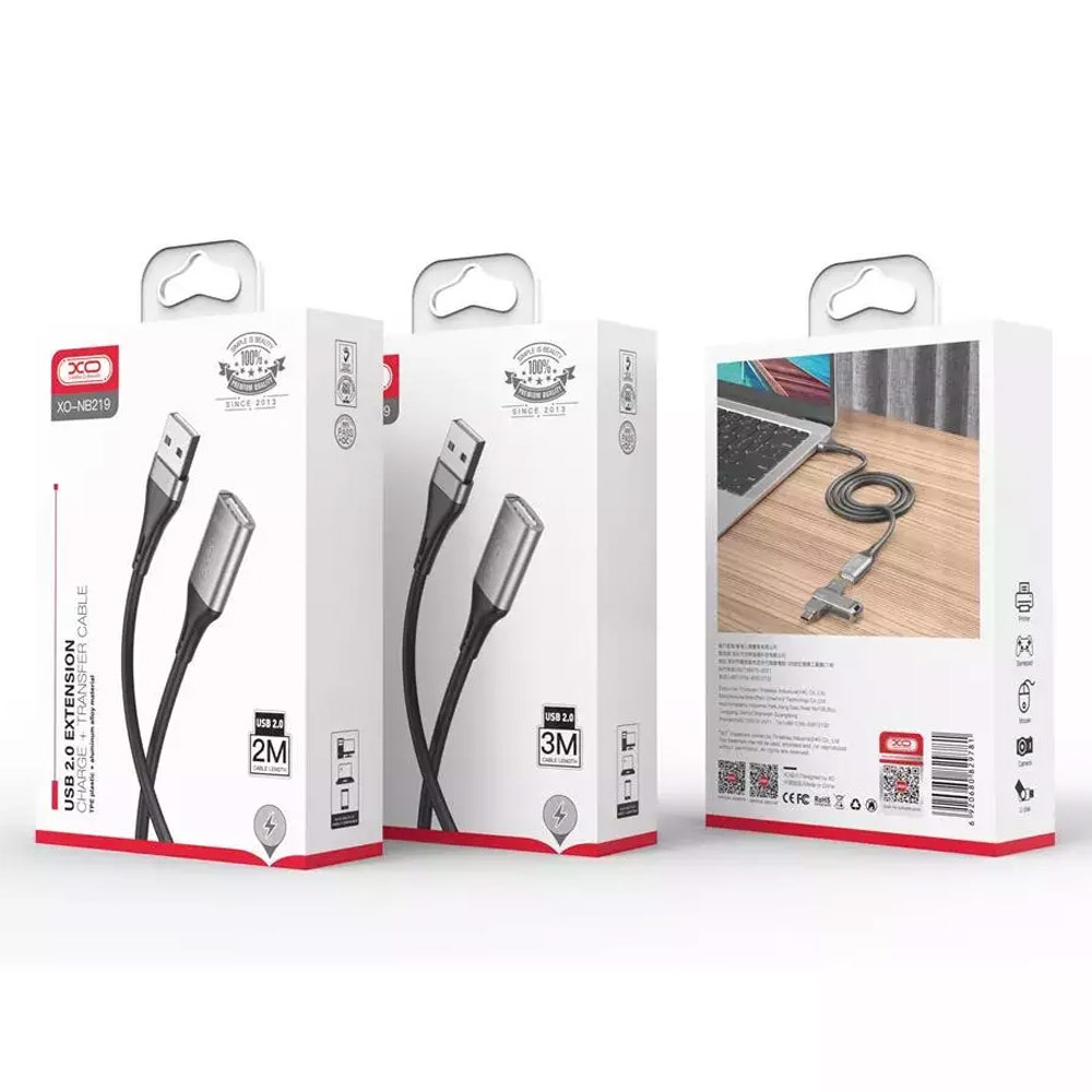 کابل افزایش طول USB ایکس او 2 متری مدل XO NB219 USB 2.0 Extension Cable 2m