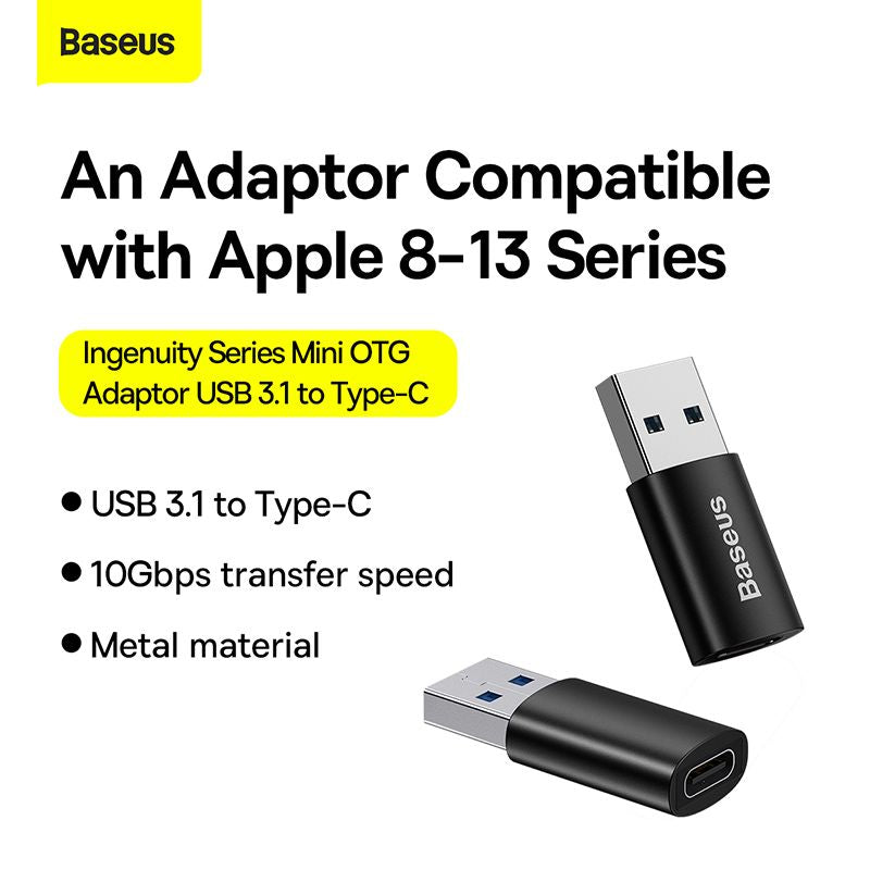 تبدیل OTG تایپ سی به USB بیسوس مدل Baseus Ingenuity Series Mini OTG Adapter USB 3.1 to Type-C ZJJQ000101