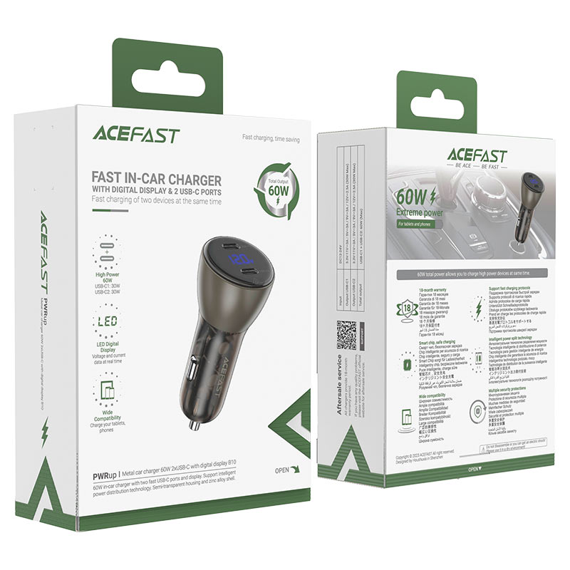 شارژر فندگی ایس فست 60 وات مدل Fast Charge Car Charger B10 60W