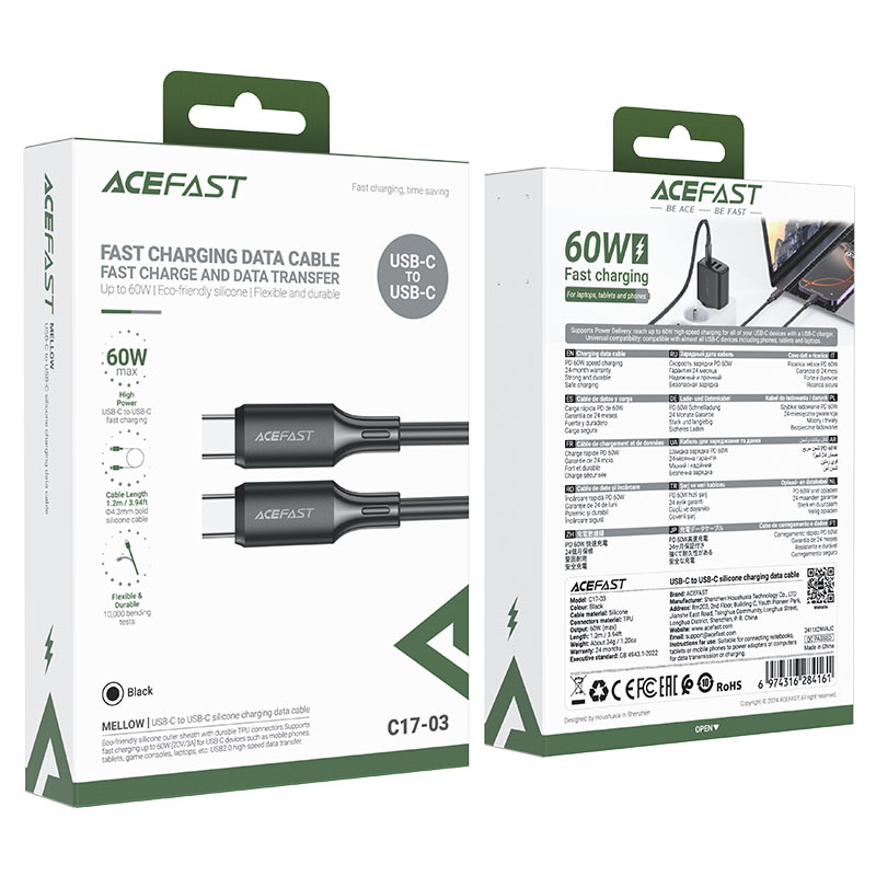 کابل شارژ 1.2 متری Type-C به Type-C ایس فست مدل Charging Data Cable C17-03 USB-C to USB-C 60W