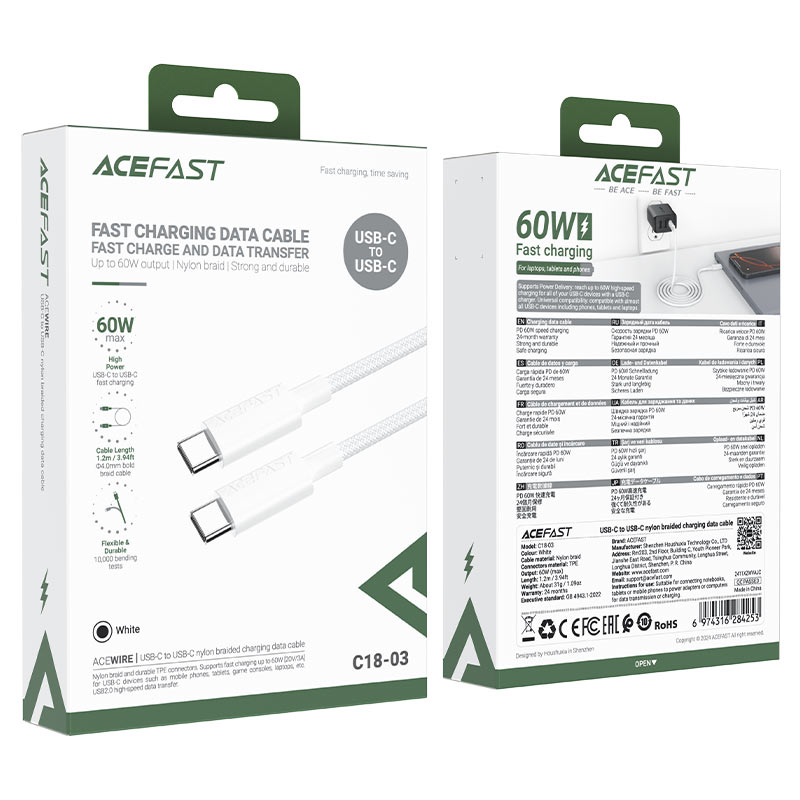 کابل شارژ 1.2 متری Type-C به Type-C ایس فست مدل Charging Data Cable C18-03 USB-C to USB-C 60W