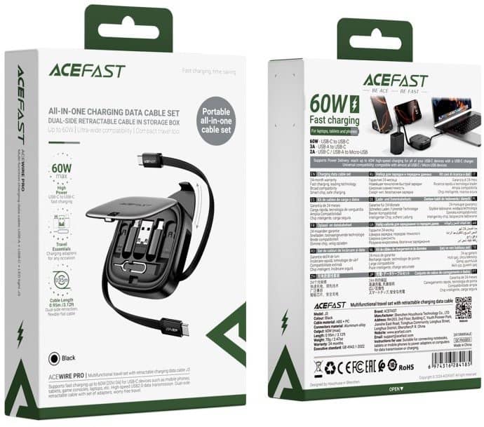 پک کابل چند منظوره ایس فست با کابل جمع شونده مدل ACEFAST J3