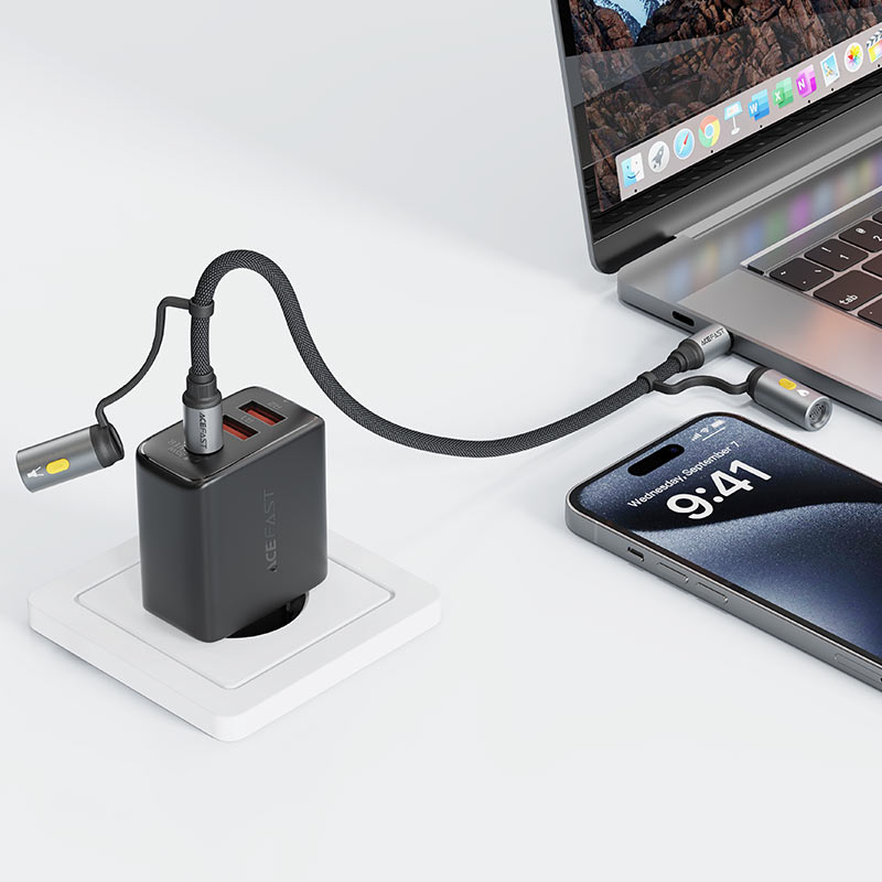 کابل شارژ 1.2 متری Type-C به Type-C چندکاره ایس فست 60 وات مدل Charging Data Cable J4 USB-C / LED light / cigarette lighter