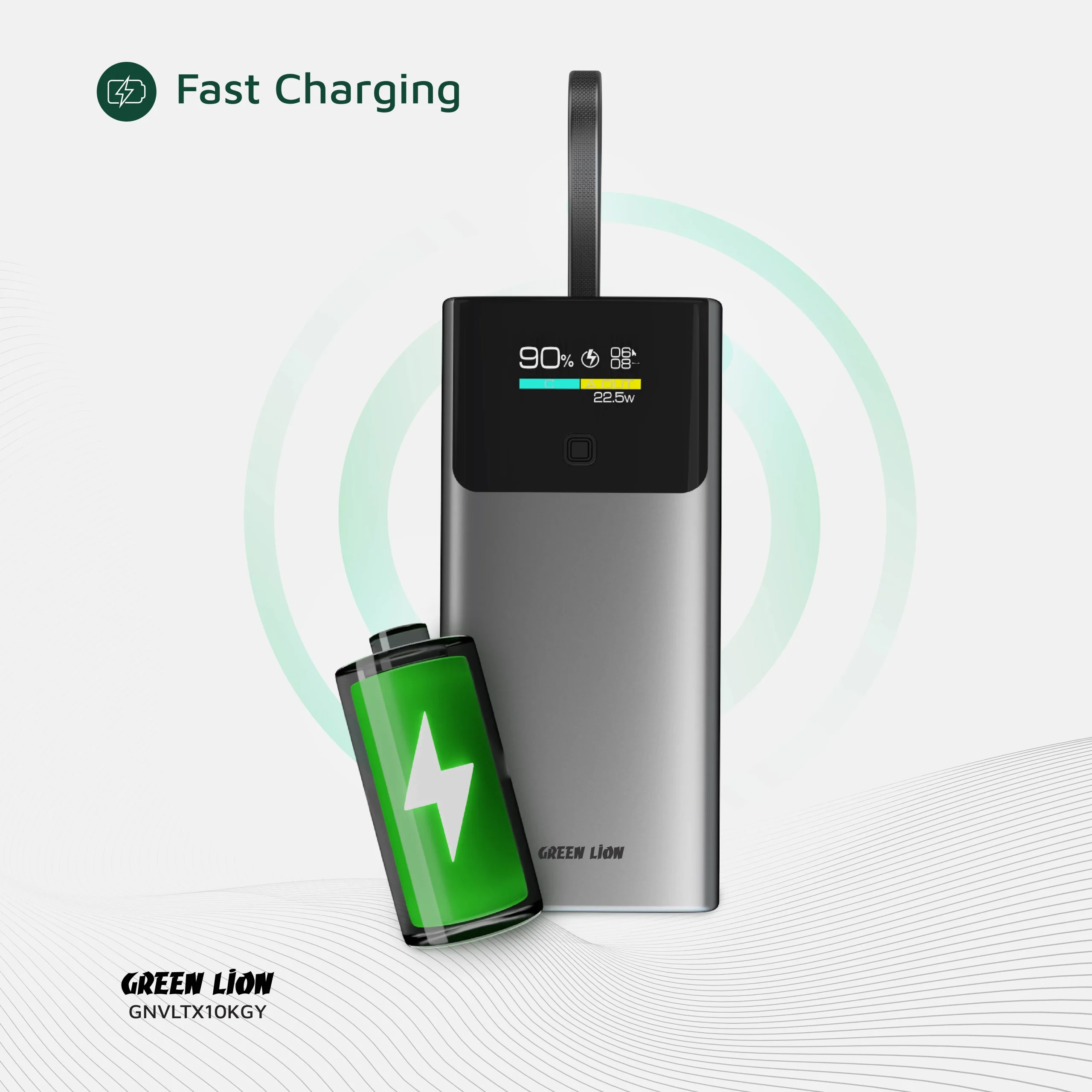 پاوربانک 20 وات 10000 میلیآمپر گرین لاین مدل Green Lion Voltix 10000mAh Power Bank PD20W GNVLTX10KGY