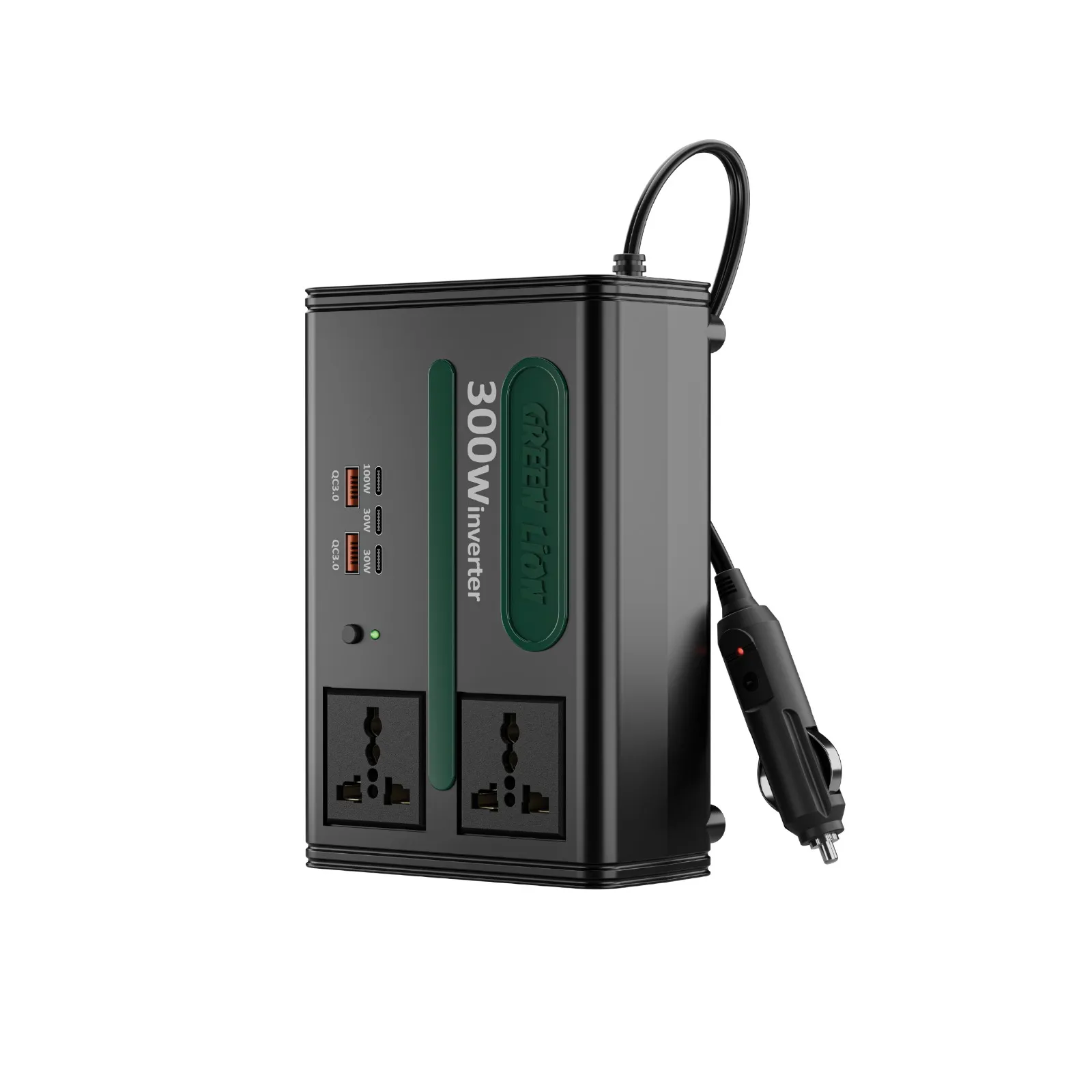 اینورتر برق 220 ولت گرین لاین 300 وات مدل Green Lion GC-300 Car Inverter 7-In-1 Multi-Port with DC to AC & DC 12.8V GNGC300PINBK