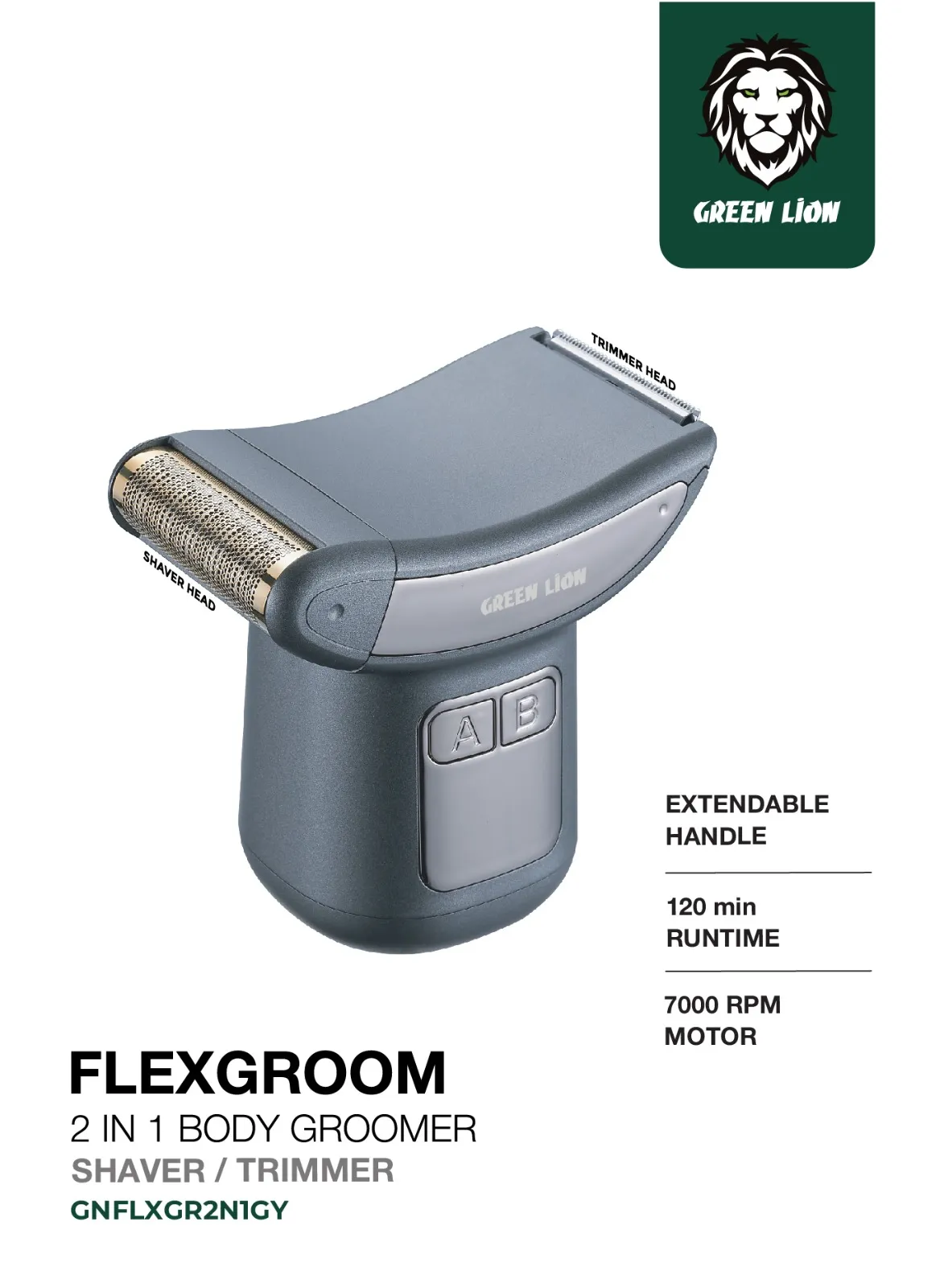 ماشین اصلاح دو کاره گرین لاین مدل Green Lion Flexgroom 2 in 1 Body Groomer GNFLXGR2N1GY