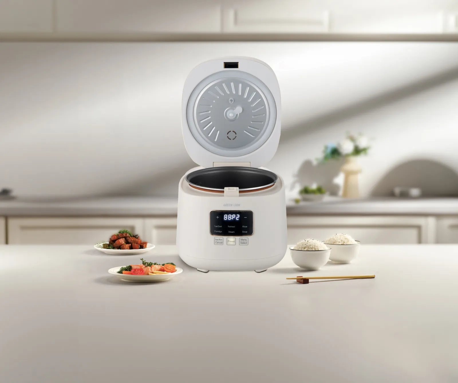 پلوپز 2 لیتری دیجیتال گرین لاین مدل Green Lion GRC-10 Digital Rice Cooker 2L GNGRC10RC2LWH