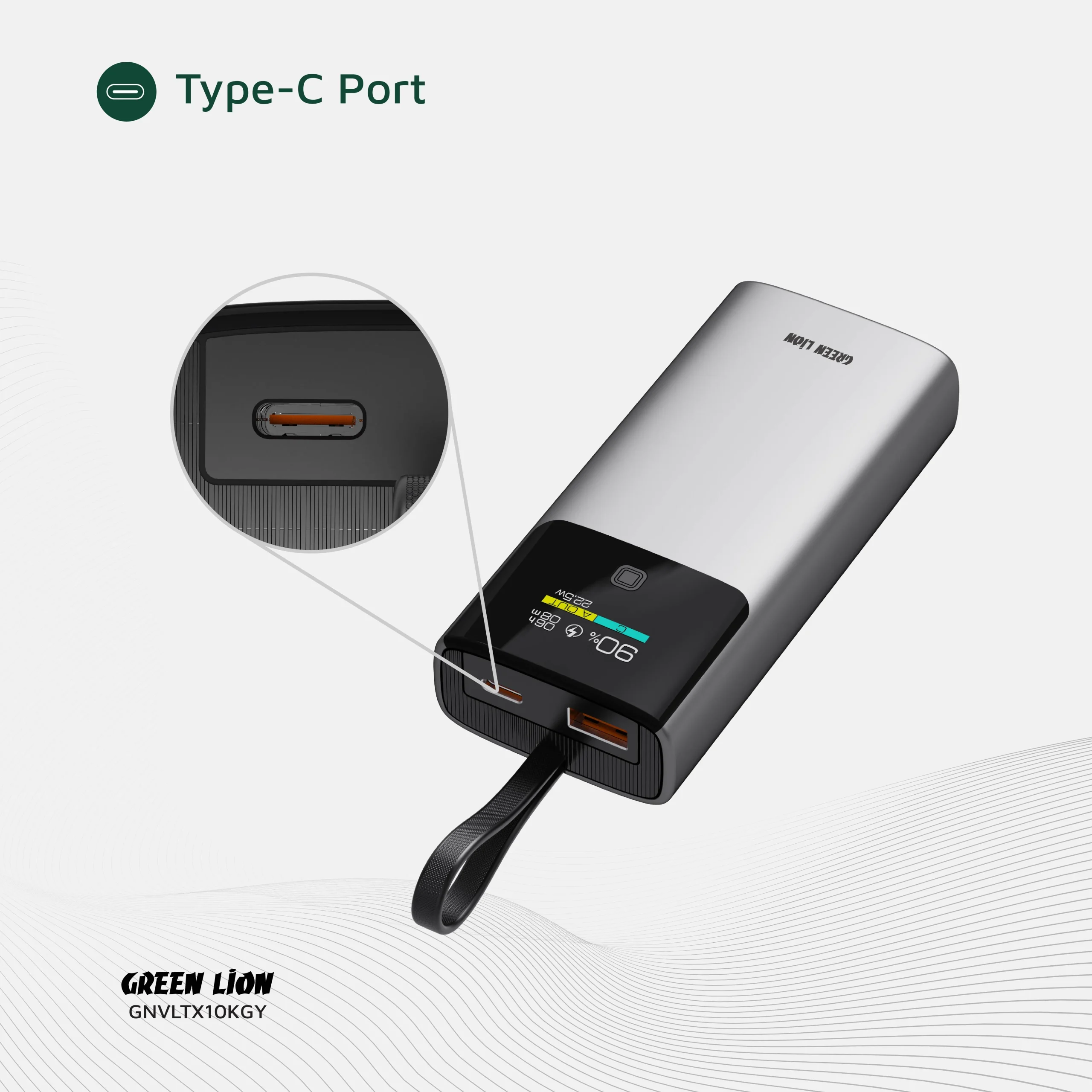 پاوربانک 20 وات 10000 میلیآمپر گرین لاین مدل Green Lion Voltix 10000mAh Power Bank PD20W GNVLTX10KGY