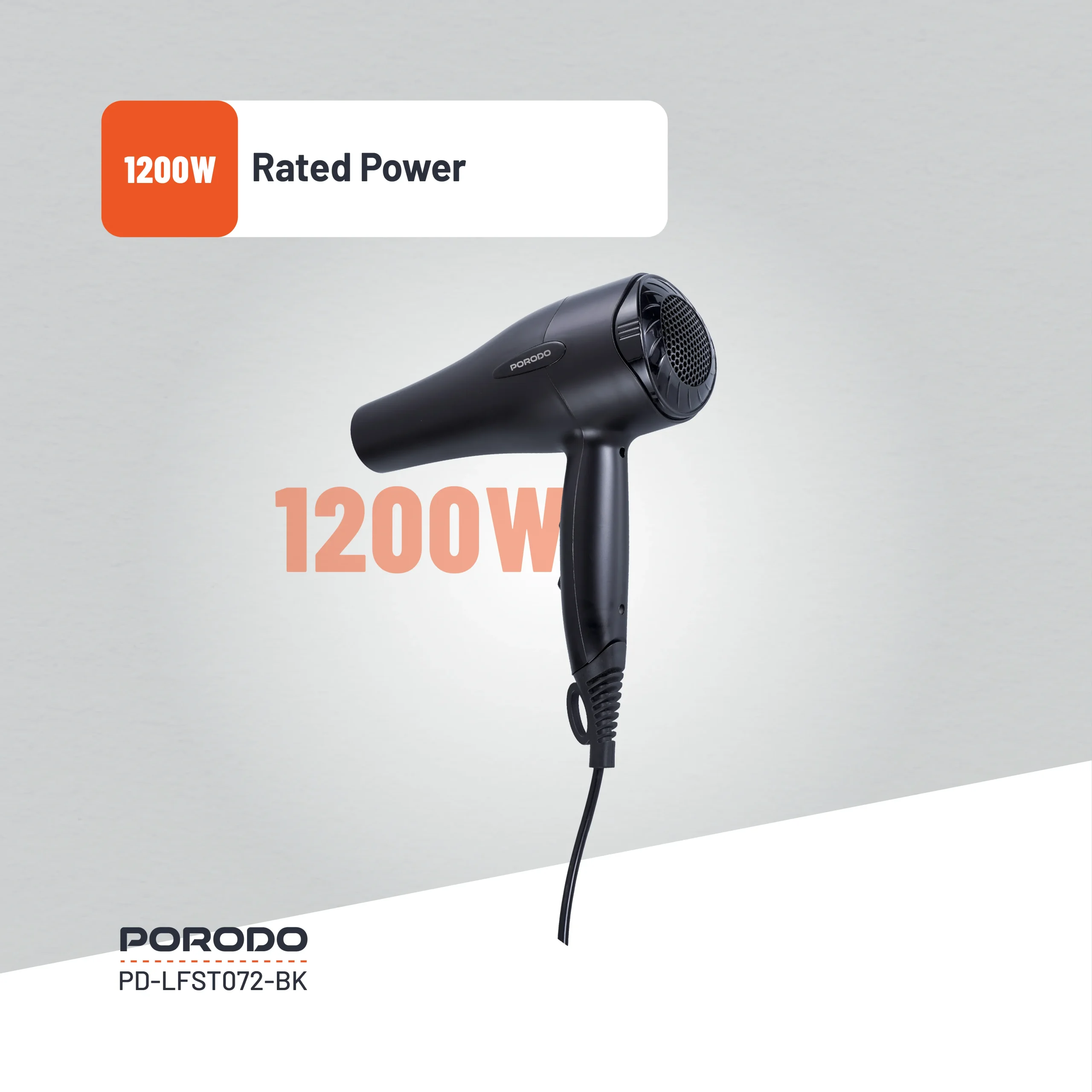 سشوار 1200 واتی پرودو مدل Porodo Lifestyle 1200W Hair Dryer 1.8M Cable PDLFST072BK