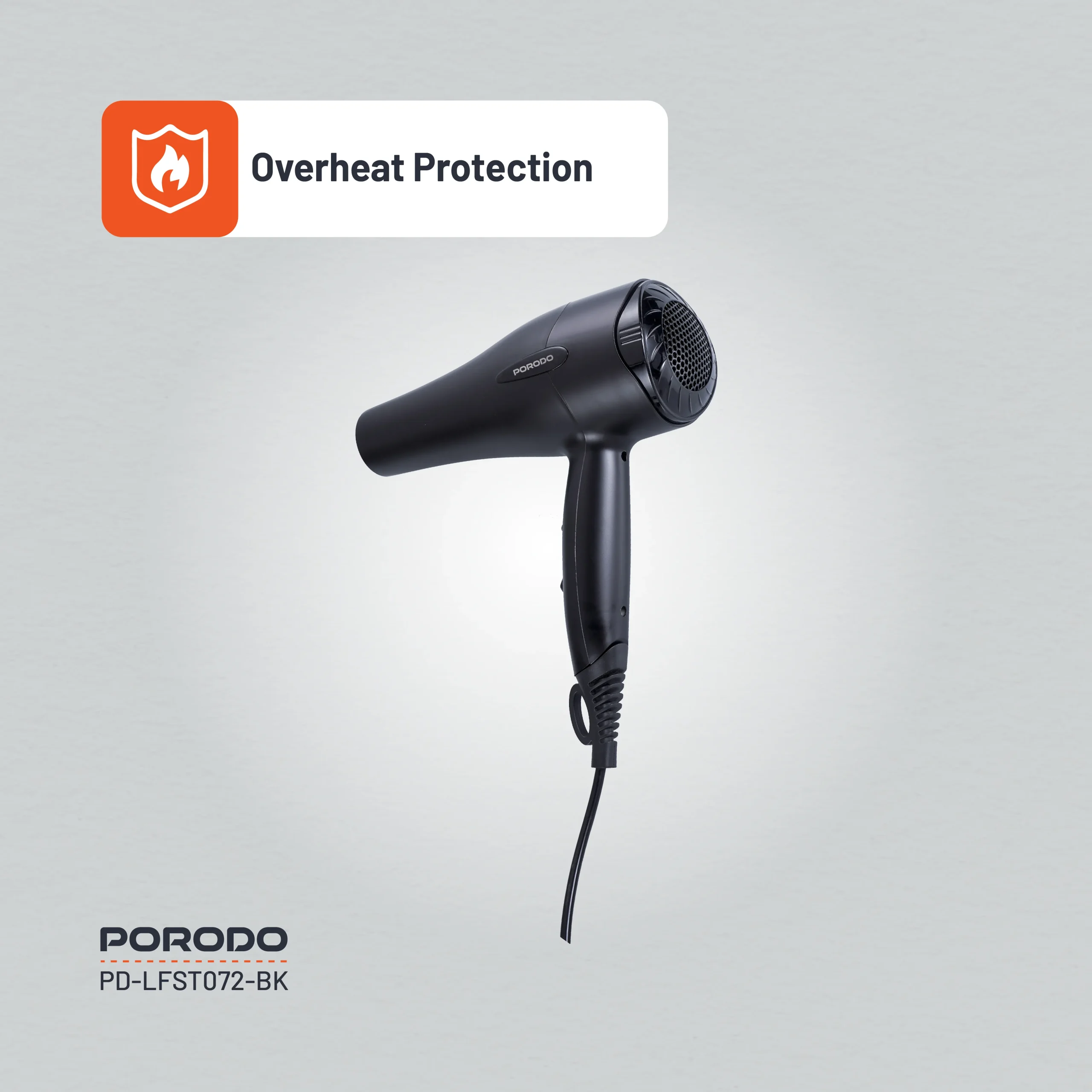 سشوار 1200 واتی پرودو مدل Porodo Lifestyle 1200W Hair Dryer 1.8M Cable PDLFST072BK
