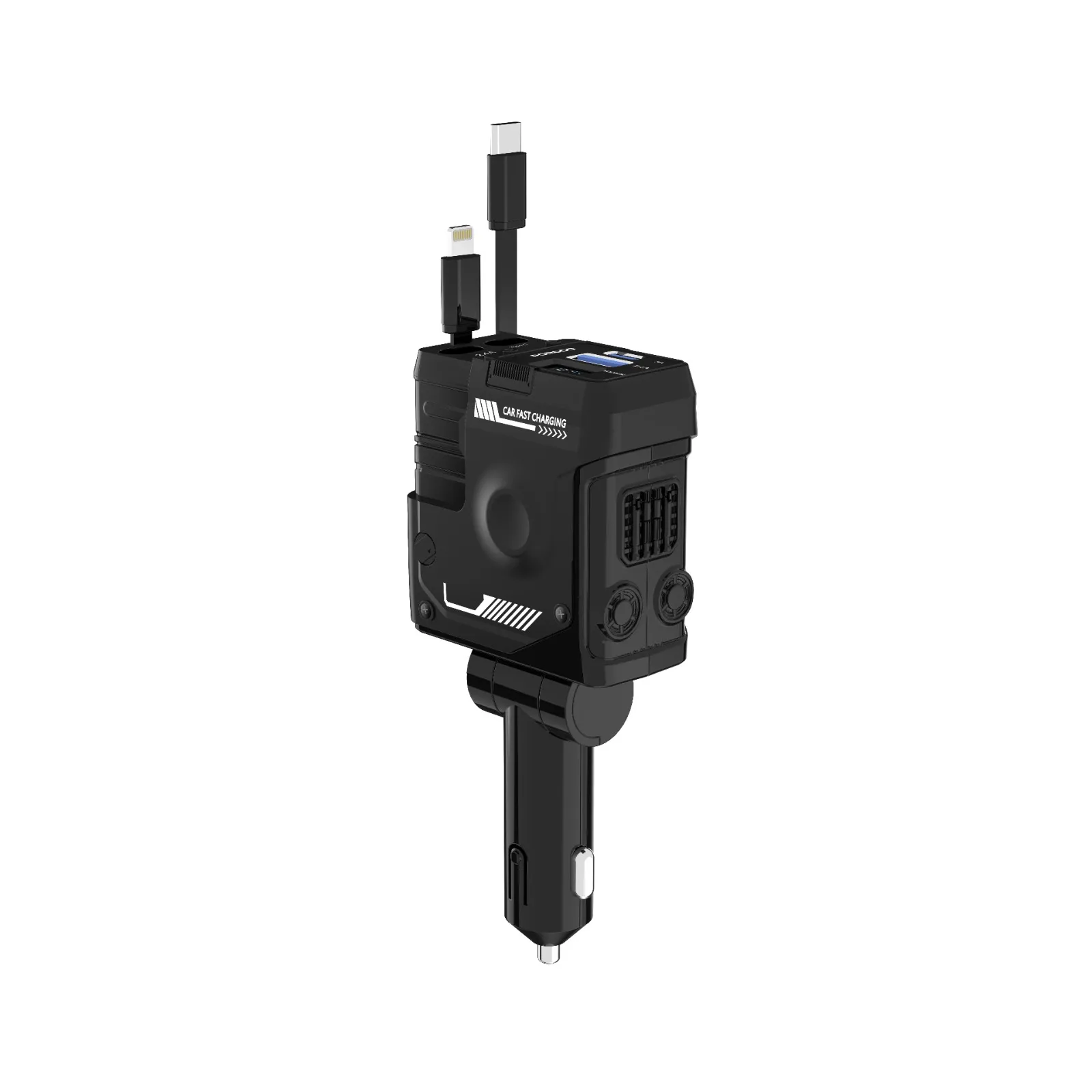 شارژر فندکی 66 وات پرودو به همراه کابل متصل مدل Porodo 66W Car Charger Lightning & Type-C PDFWCH029BK