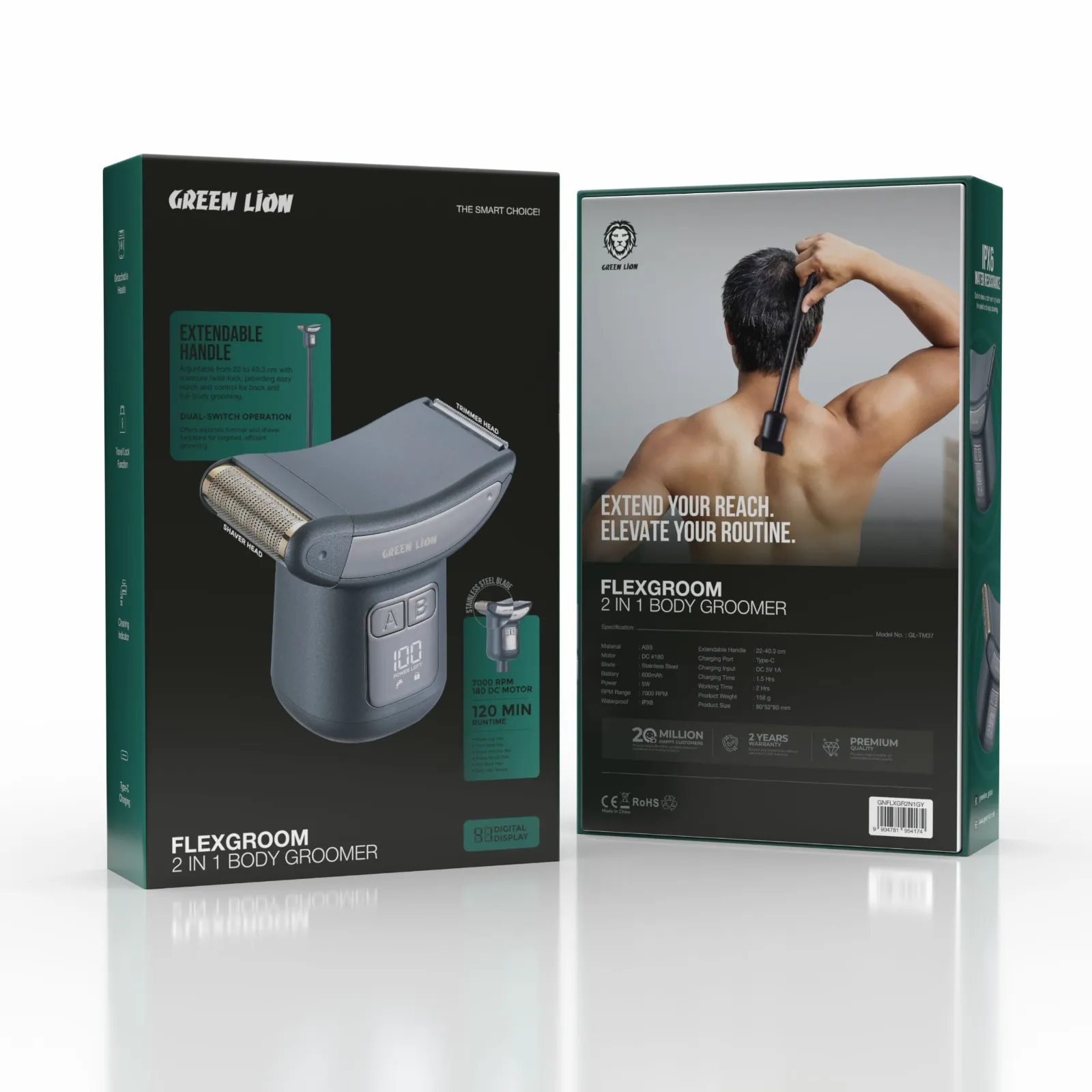 ماشین اصلاح دو کاره گرین لاین مدل Green Lion Flexgroom 2 in 1 Body Groomer GNFLXGR2N1GY