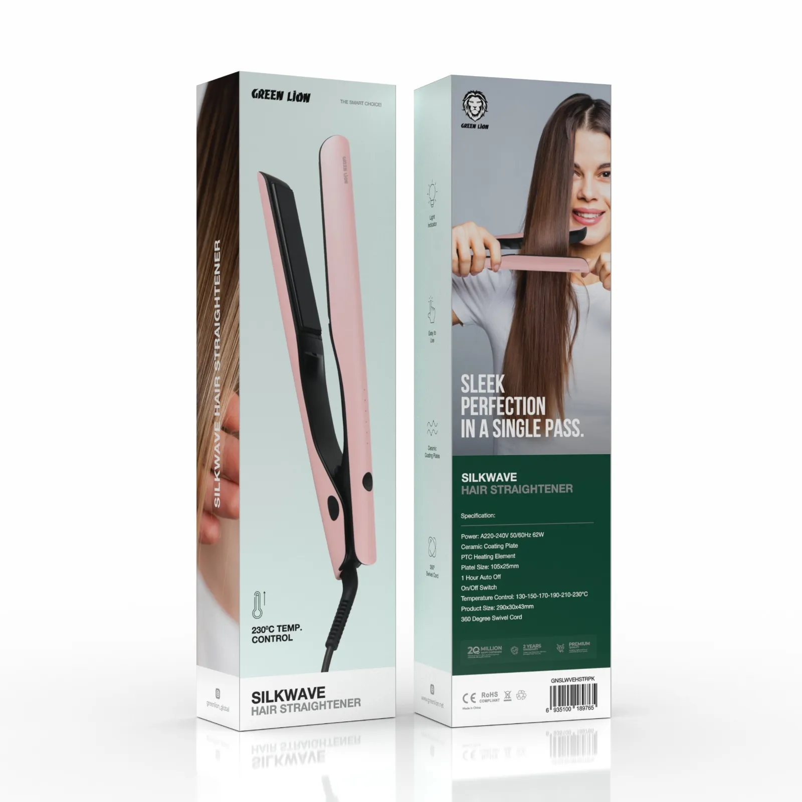 اتو و صاف کننده مو گرین لاین مدل Green Lion Silkwave Hair Straightener GNSLWVEHSTRPK