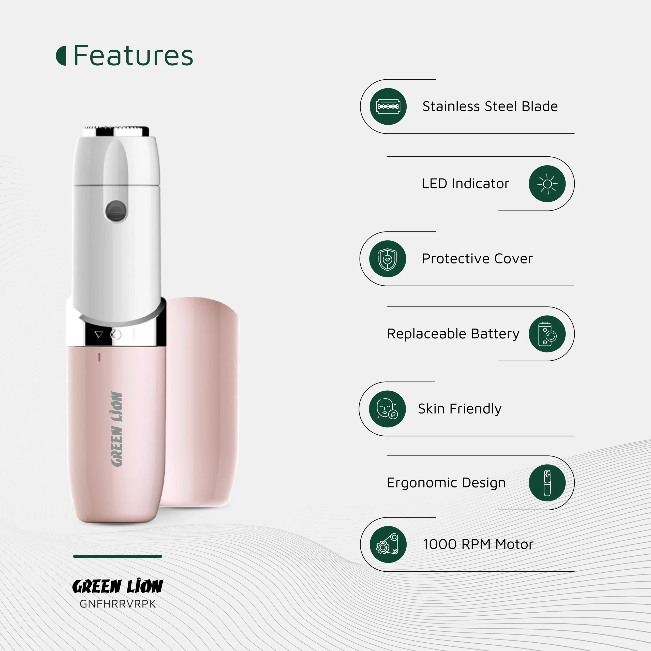 ماشین اصلاح صورت گرین لاین مدل Green Lion Facial Hair Remover GNFHRRVRPK