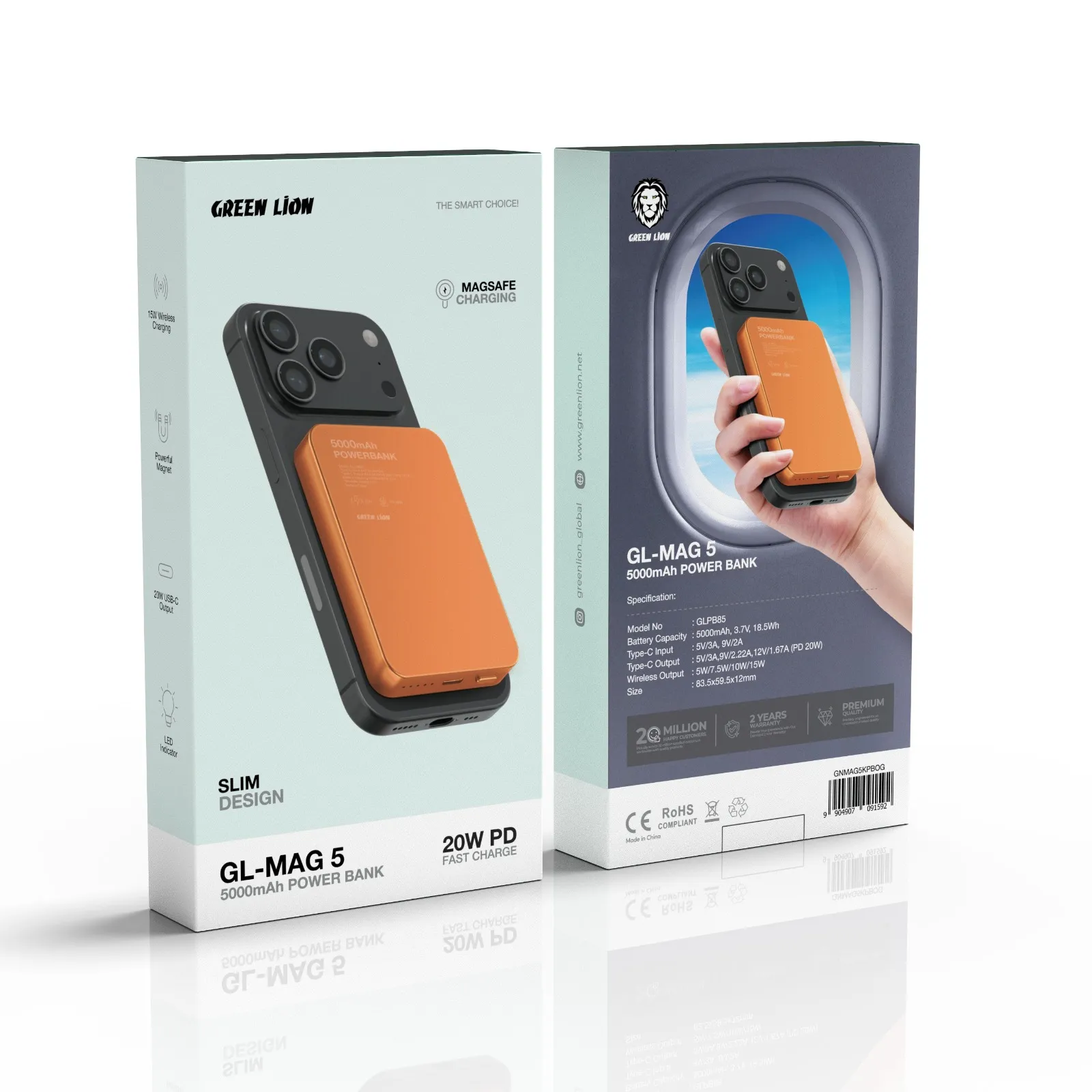 پاور بانک مگنتی 5000 میلی آمپر گرین لاین مدل Green Lion GL-MAG 5 5000mAh Power Bank GNMAG5KPBOG