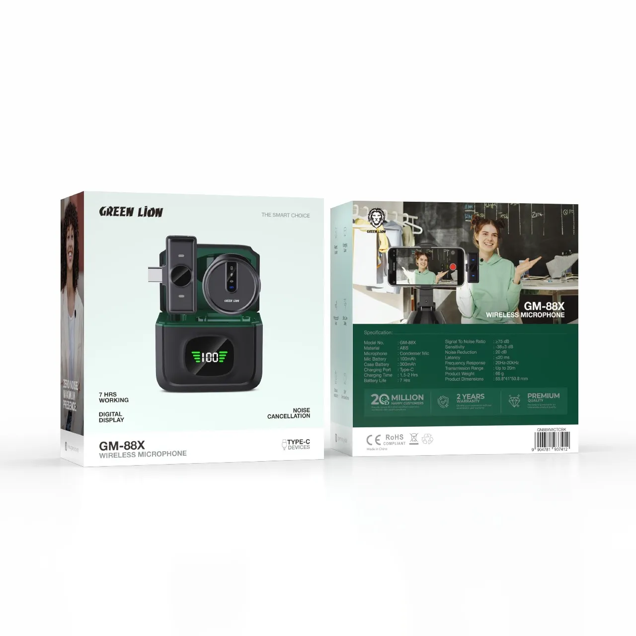 میکروفون بیسیم یقه ای گرین لاین مدل Green Lion GM-88X Wireless Microphone with Digital Display GN88XMICTCBK