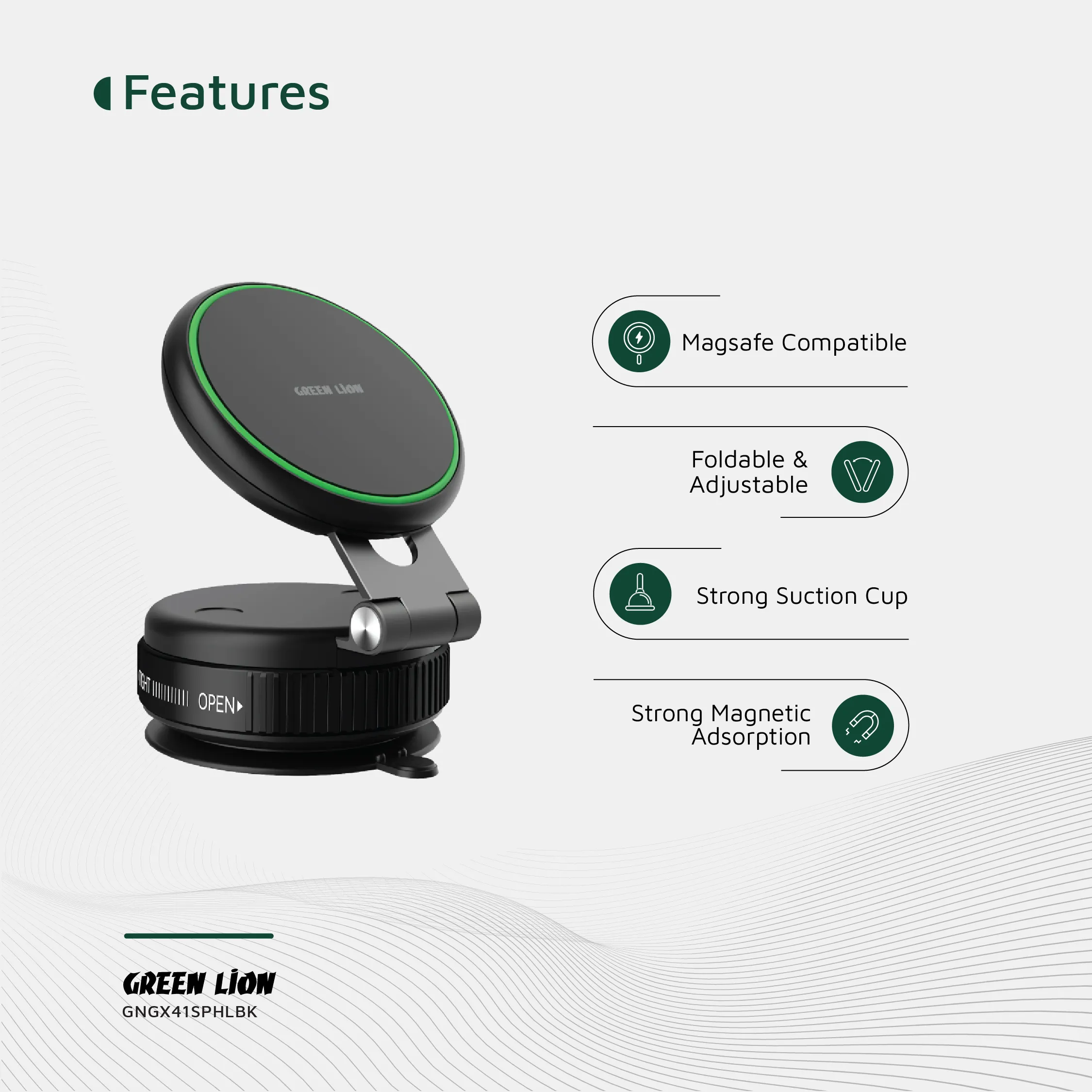 هولدر وکیوم گرین لاین مدل Green Lion GX-41 MagSafe Suction Phone Holder GNGX41SPHLBK