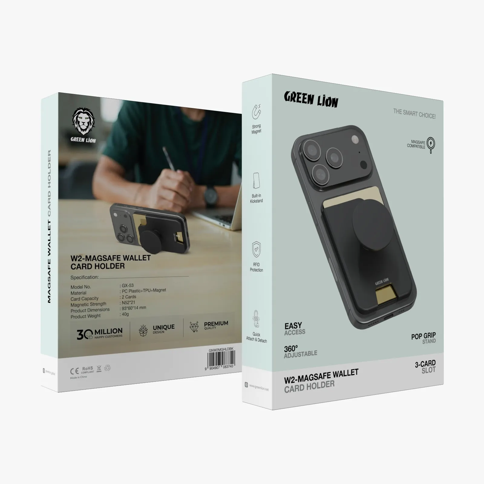 جاکارتی و هولدر مگ سیف گرین لاین مدل Green Lion W2-Magsafe Wallet Card Holder GNW2MGHLDBK