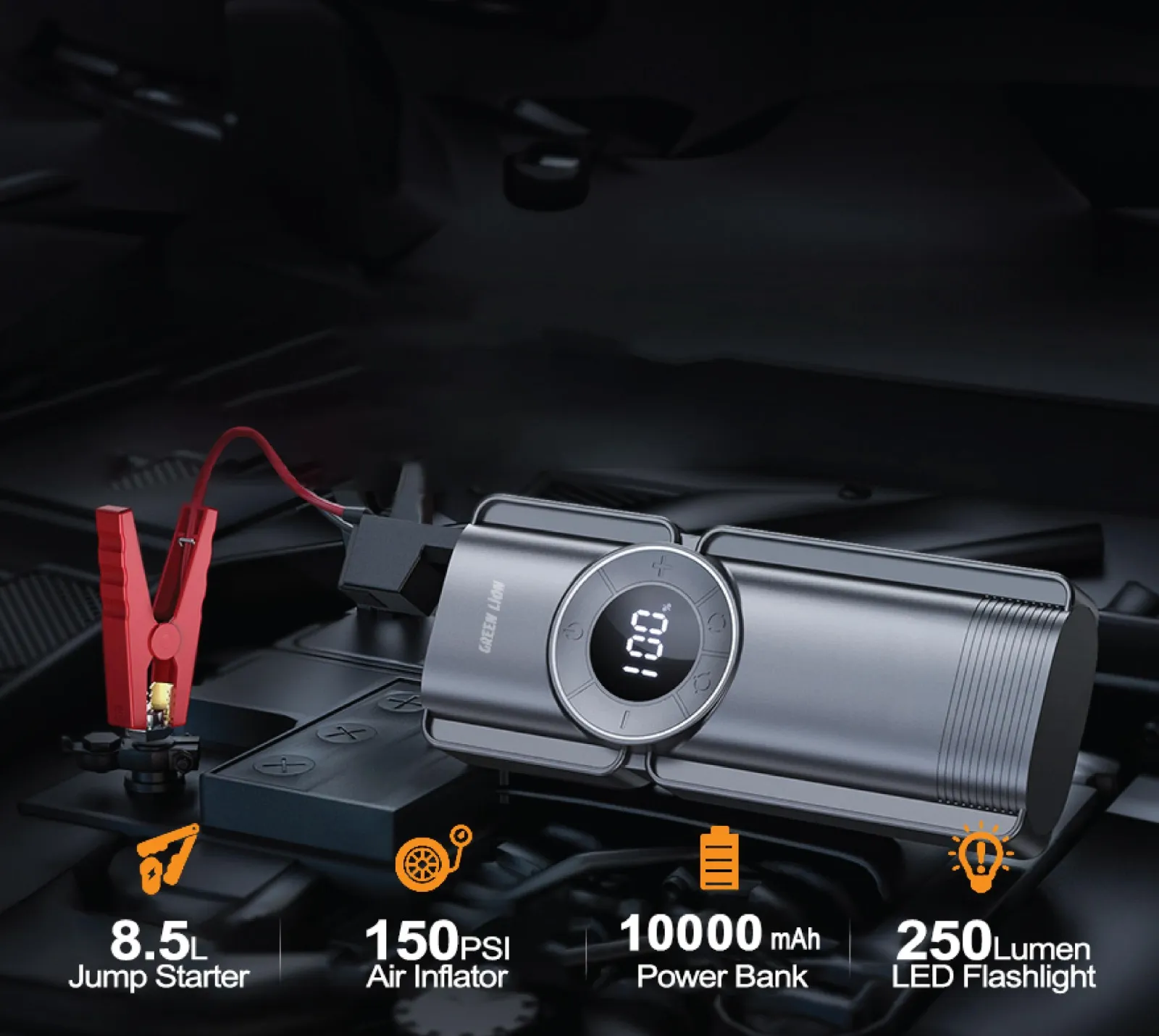 امپ استارتر قابل حمل گرین لاین مدل Green Lion Portable Jump Starter GNJUMPSTRBK