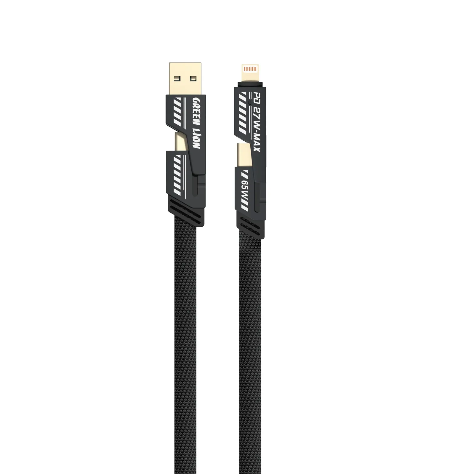 کابل شارژ 1.2 متری چند کاره گرین لاین 65 وات مدل Green Lion 2 in 2 Braided Cable C to C+L and A to C+L 1.2m 65W