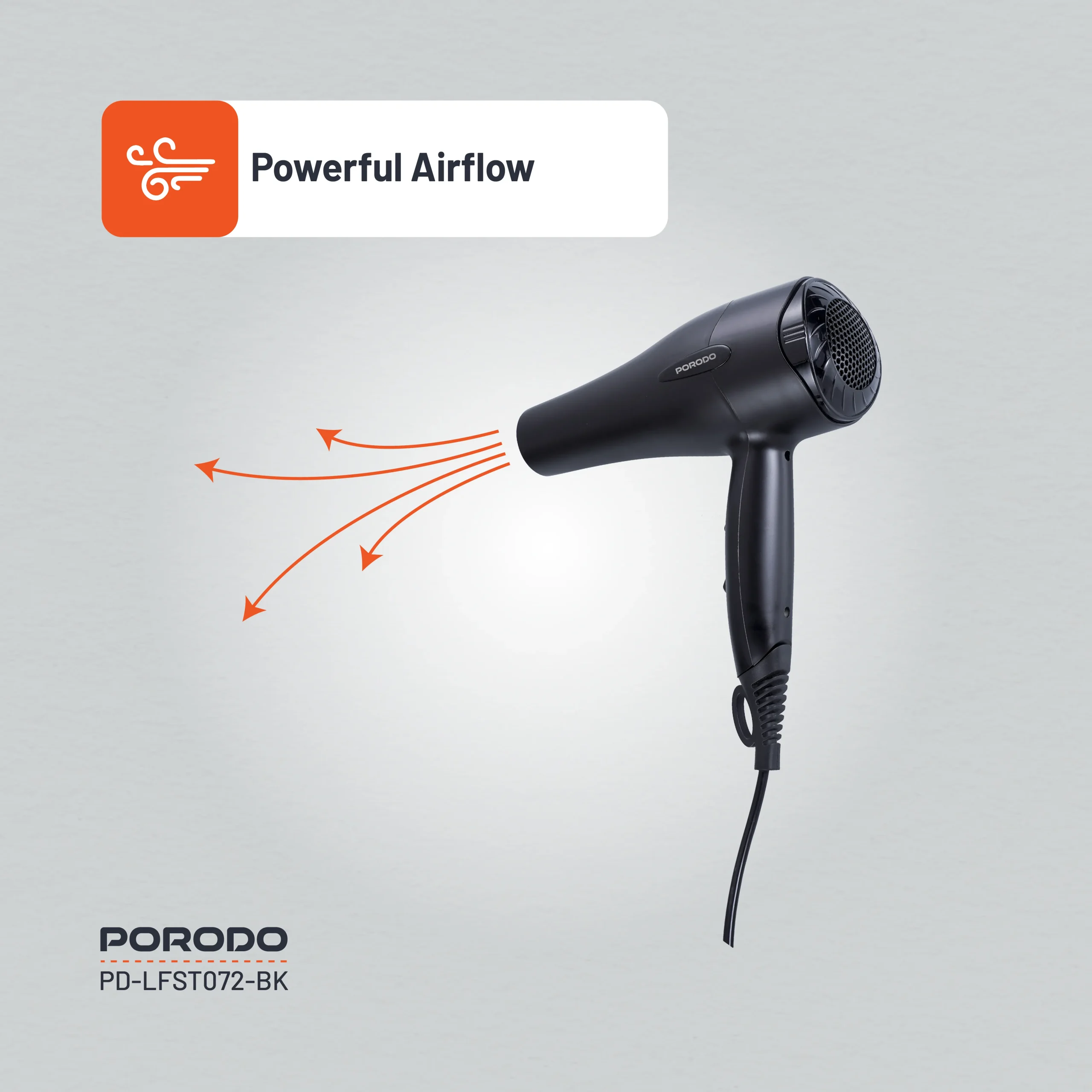 سشوار 1200 واتی پرودو مدل Porodo Lifestyle 1200W Hair Dryer 1.8M Cable PDLFST072BK